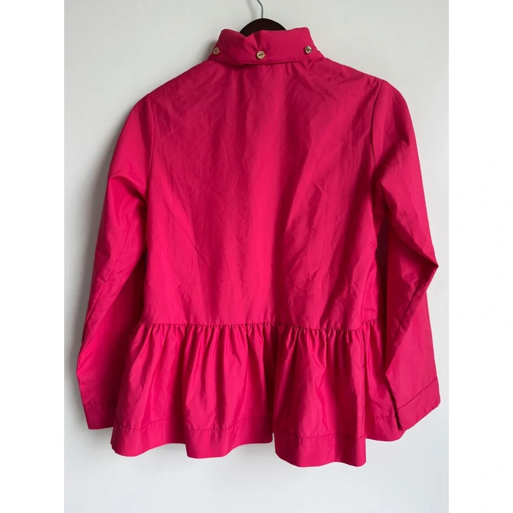 Kate Spade Girls Hot Pink Peplum Jacket Bow Rain Hooded Girls 10 Preppy Chic lux